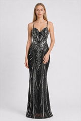 Boned Sequin Embroidered Formal Dress