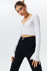 Slit Cuff Crop Long Sleeve Blouse