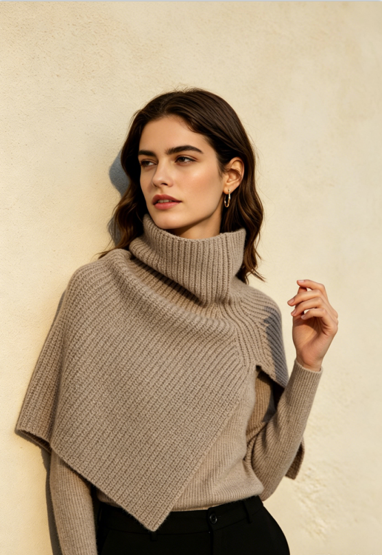 Super Fine Merino Knitted Turtleneck Split Scarf