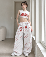 Star Letter Embroidered Cotton Baggy Sweat Pants