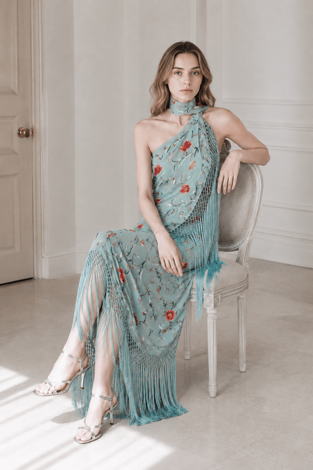 Halter Neck Printed Fringe Boho Dress