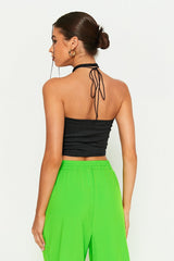 Halter Neck Applique Twist Front Backless Camisole