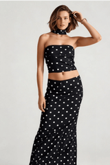 Polka Dot Strapless Crop Two Pieces Set