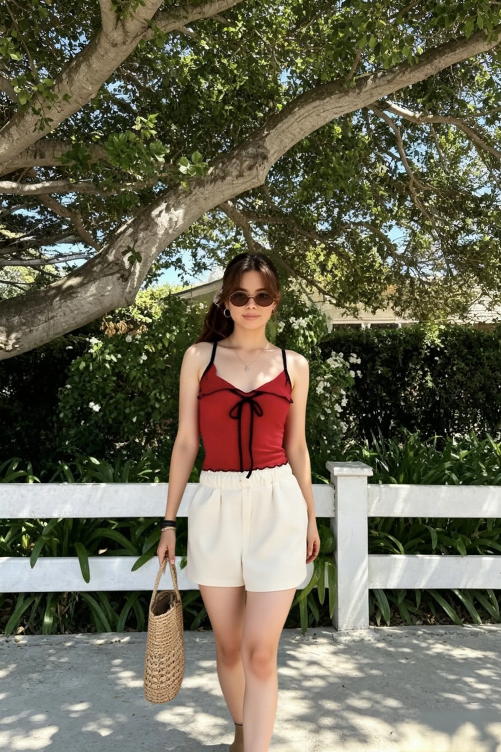 Bow Collar Color Block Halter Cami Top