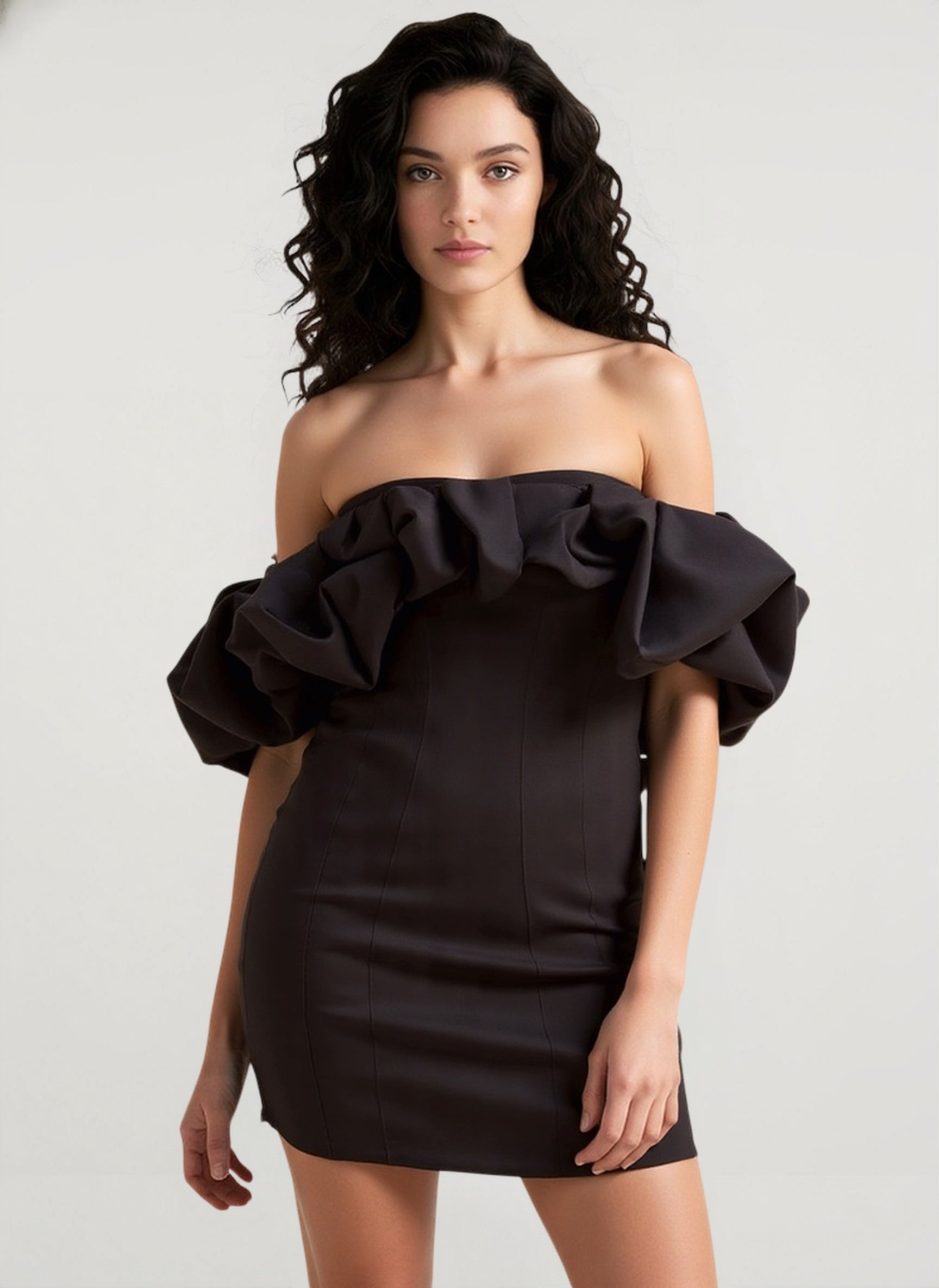 Waist Slimming Bodycon Off Shoulder Boned Ruffle Party Dress