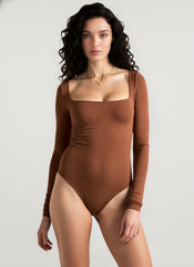Collared Long Sleeve Cutout Stretch Bodysuit
