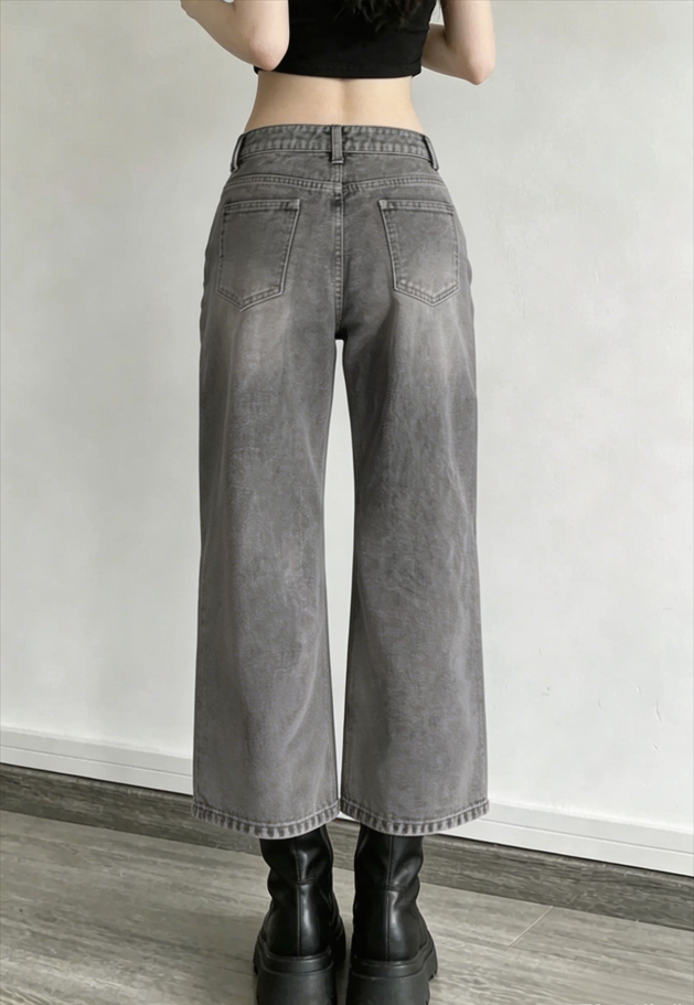 Street Vintage Smoky Gray Washed Wide Leg Jeans