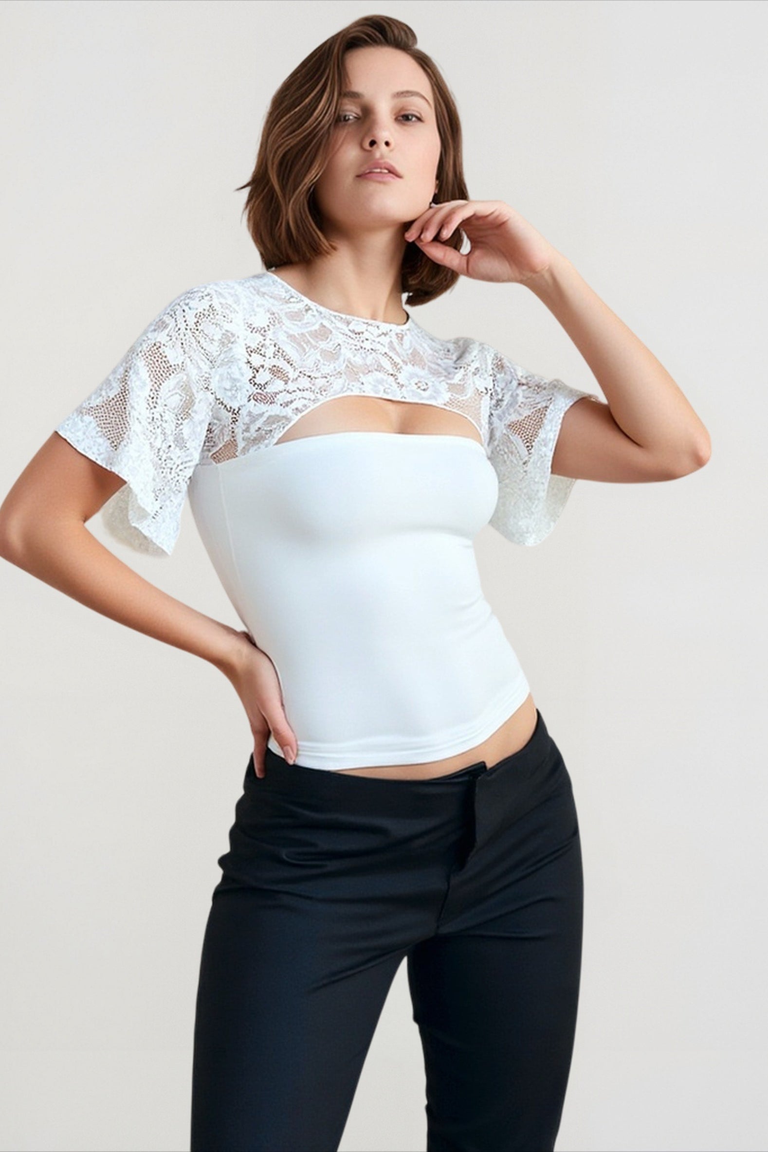 Lace Cutout Flare Sleeve T-shirts