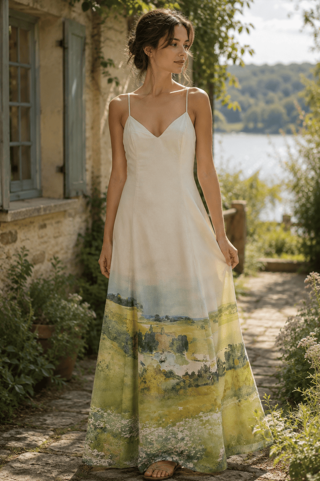 Oil Painting Scenic Cami Elegant Maxi Dress