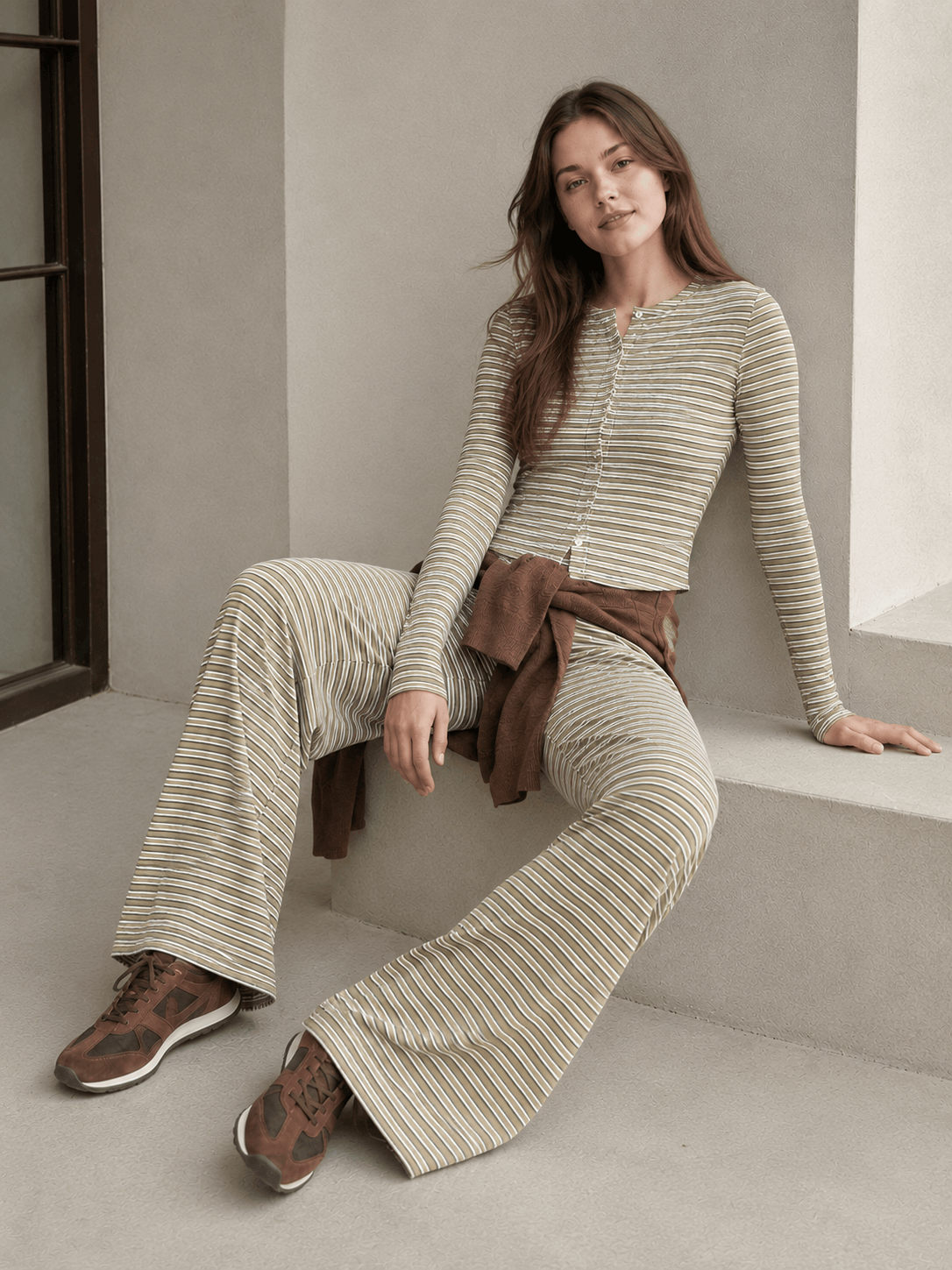 Stripe Button Cord Easy Two Piece Set