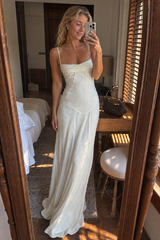 Vintage Cream Strap Floral Backless Maxi Dress