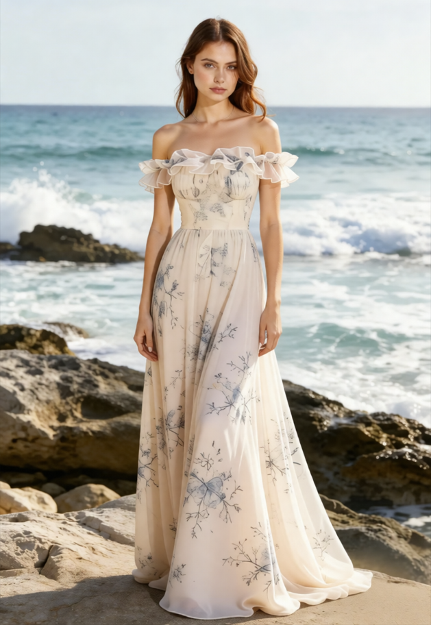 Spaghetti Strap Ruffled Floral Flowy Maxi Dress