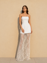 Strapless Cami Lace Maxi Skirt Two Piece Set