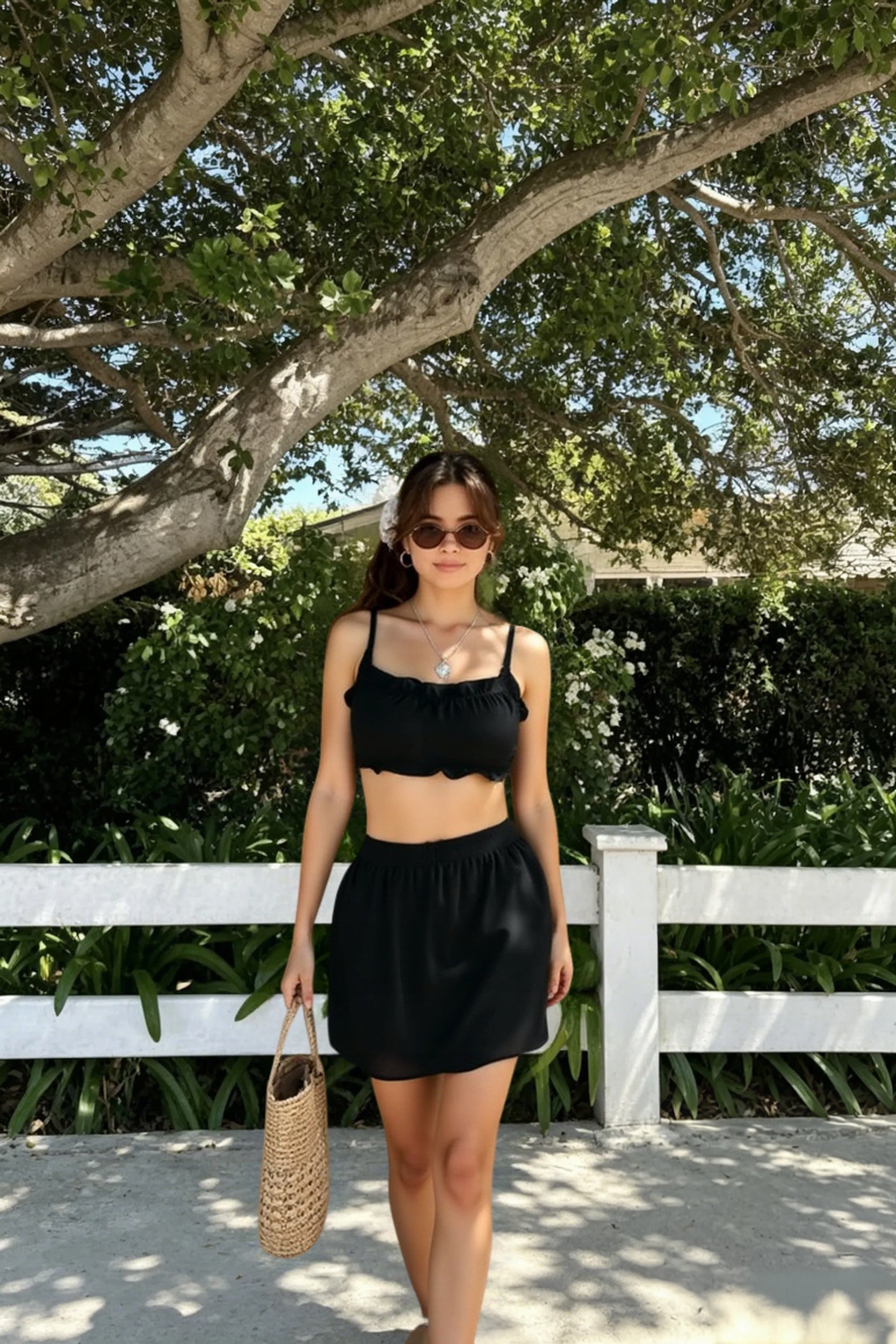 Silky Sleeveless Ruffles Camisole Top Two Piece Shorts Set