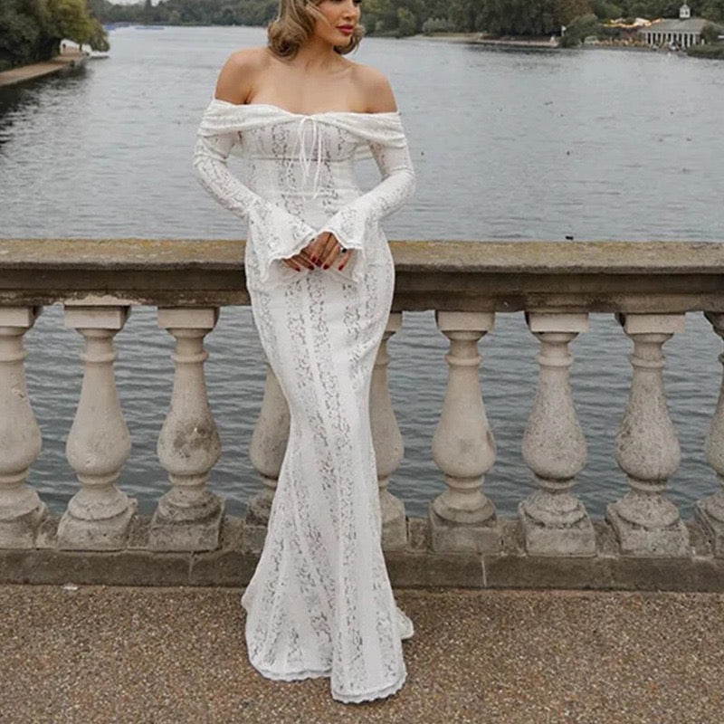 Off-Shoulder Lace Fishtail Dress
