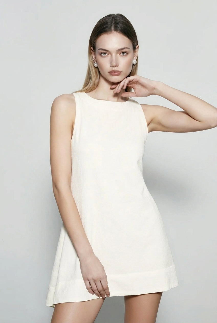 Pure Linen Crew Neck Tank Vacation Dress