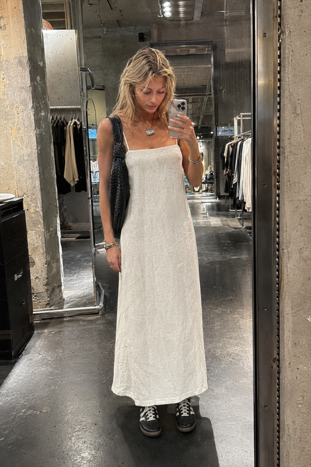 Khaki Linen Cotton Cami Loose Office Maxi Dress