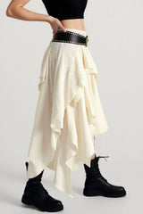 Asymmetric Wave Hem Tiered Midi Skirt