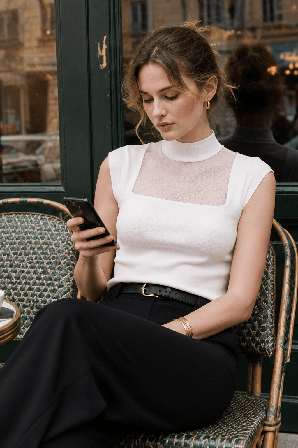 Mesh Panel Mock Neck Top