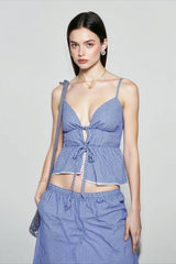 Plaid Spaghetti Strap Crop Top Skirt Vacation Set