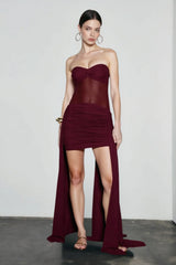 Bustier Backless Ruched Mesh Bodycon Dress