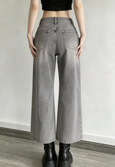 Street Vintage Smoky Gray Washed Wide Leg Jeans