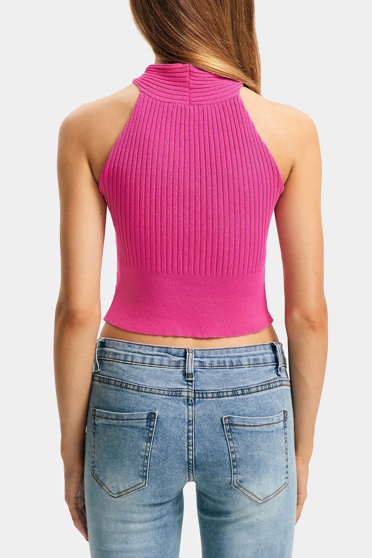 Halter Neck Cut Out Knitted Sleeveless Crop Top