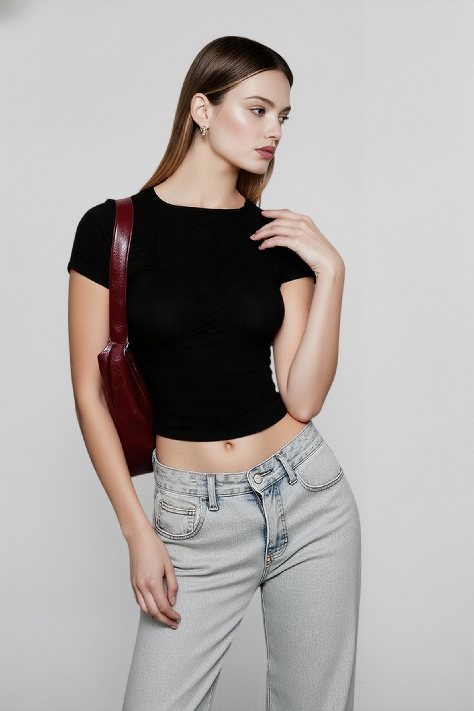 Shirred Crop Fitted T-shirts