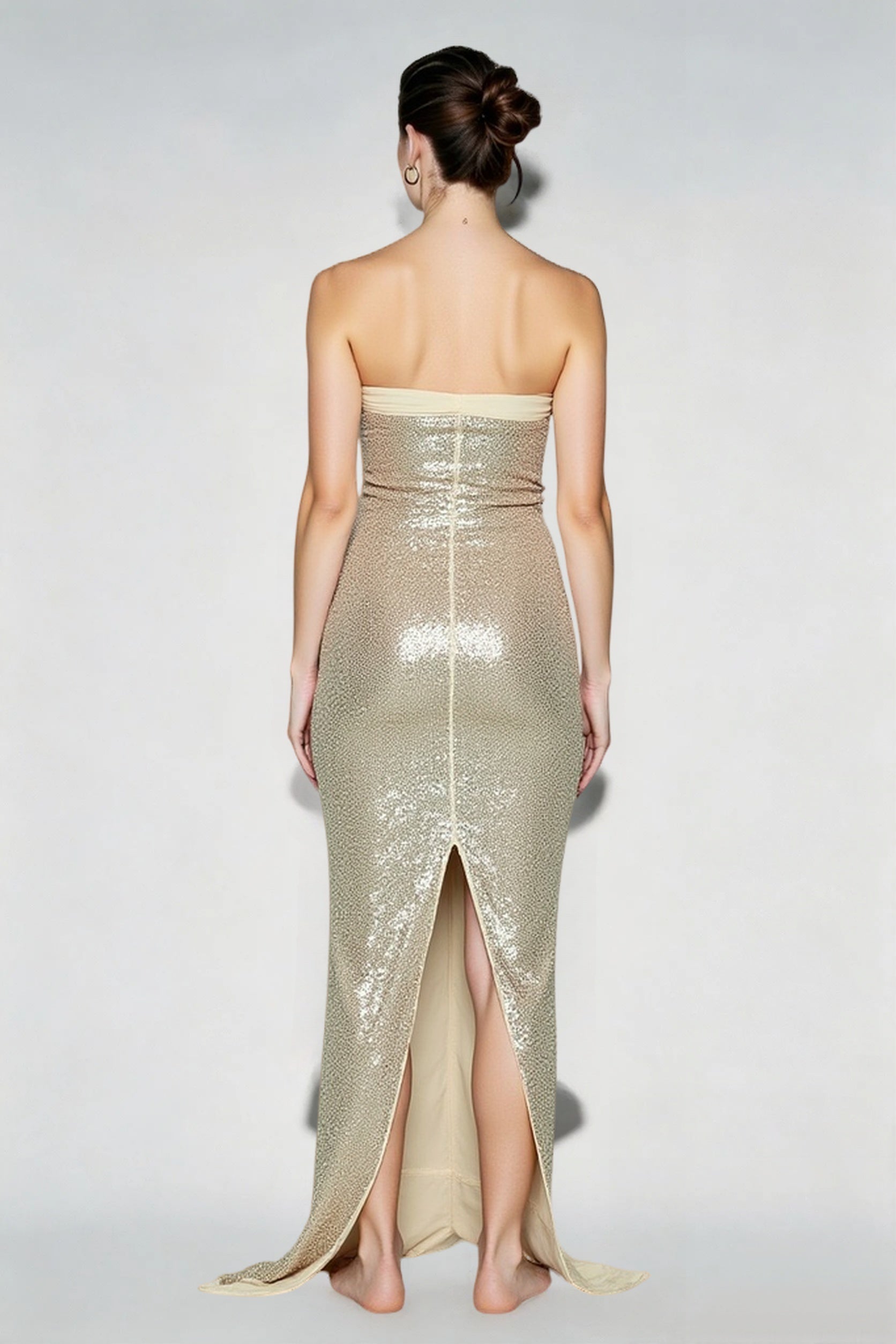 Strapless Sequin Slit Back Prom Dress