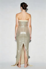 Strapless Sequin Slit Back Prom Dress