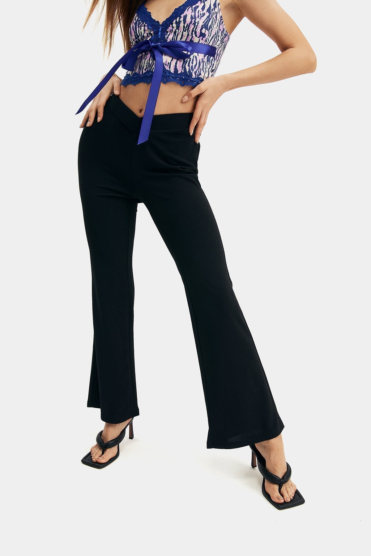 High Waist Solid Flared Pants