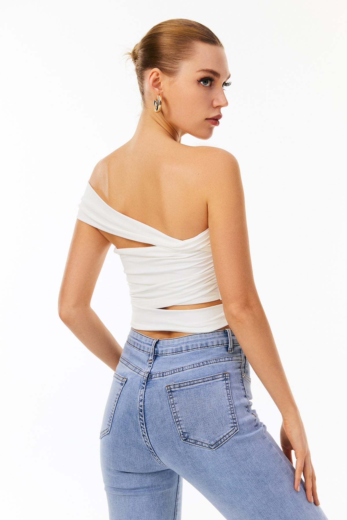 Asymmetrical Neck Cut Out Crop Top