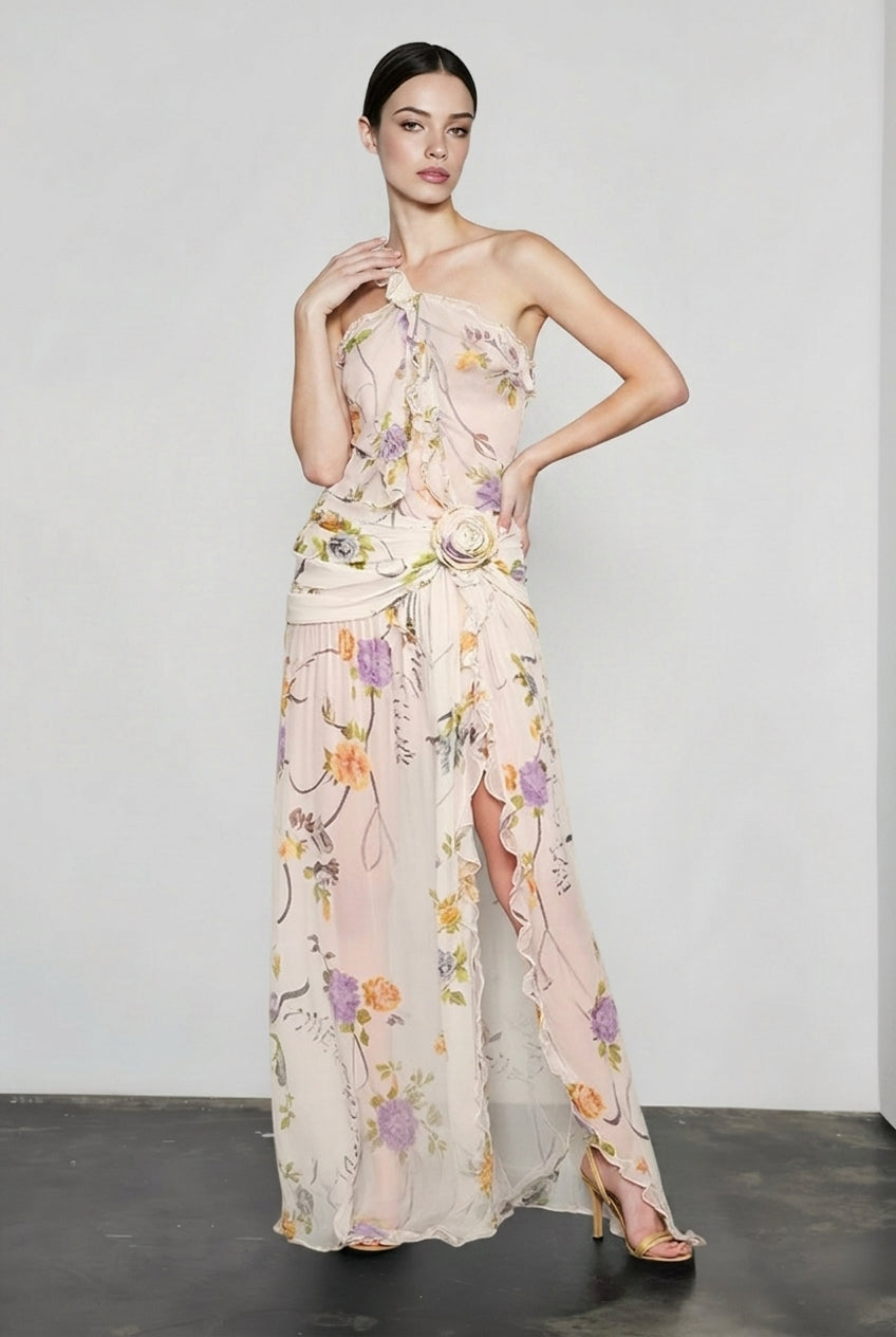 Halter Open Back Floral Sunset Vacation Dress