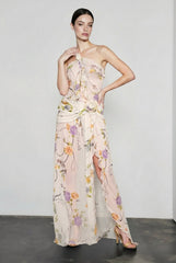 Halter Open Back Floral Sunset Vacation Dress