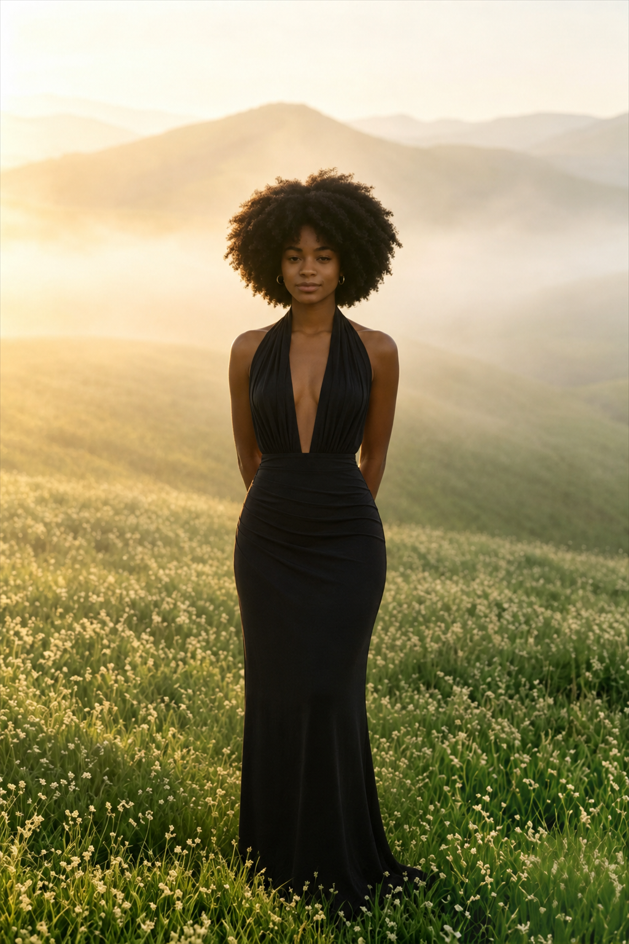 V Neck Halter Backless High Slit Maxi Dress