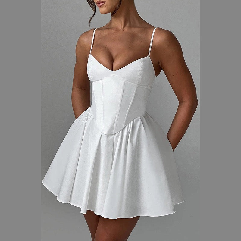 Handkerchief Hem Plunge Neck Mini Dress