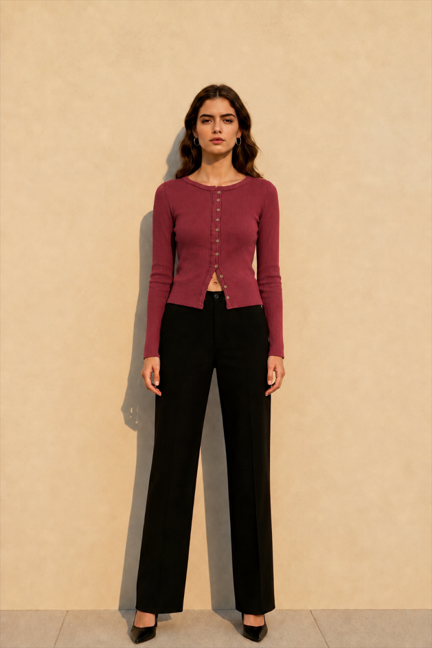 Slim Long Sleeve Ribbed Cardigan
