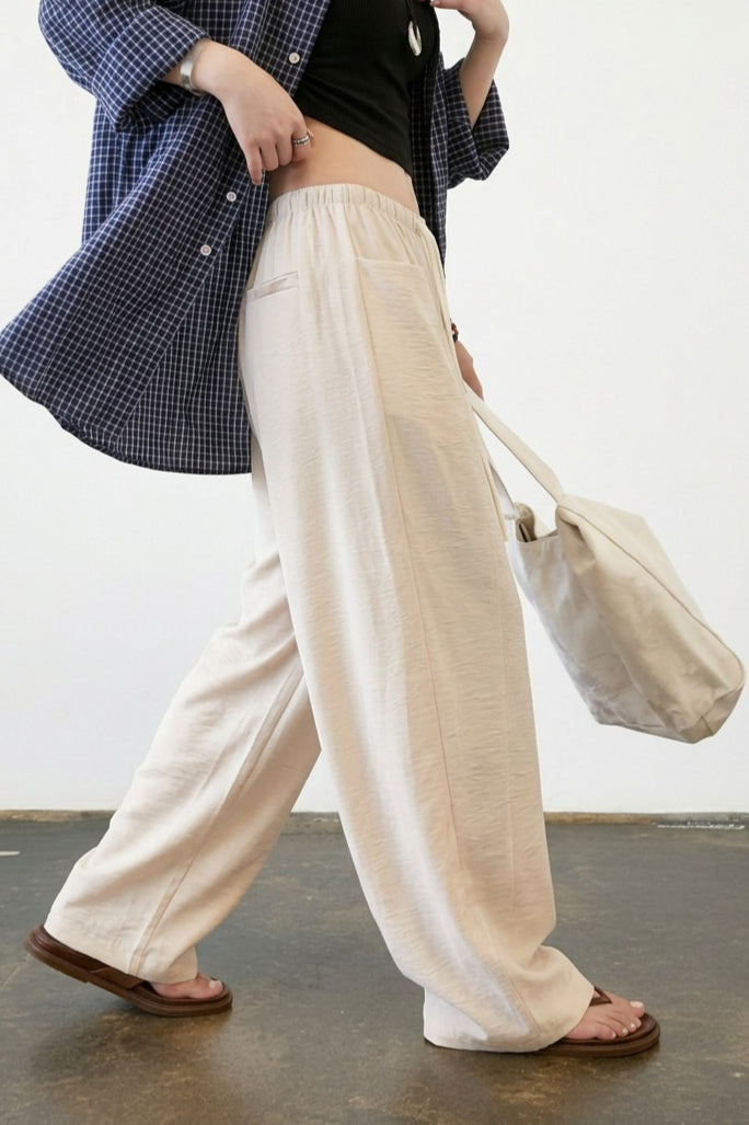 Linen Blend Relaxed Wide Leg Draped Pants