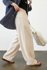 Linen Blend Relaxed Wide Leg Draped Pants