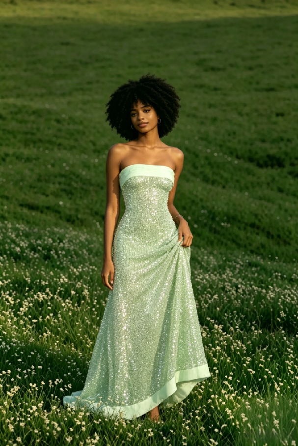 Sexy Elegant Sequin Strapless Fitted Slit Backless Evening Dress