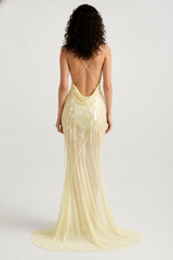 Hollow Sleeveless High Waist Sequin Floral Dress