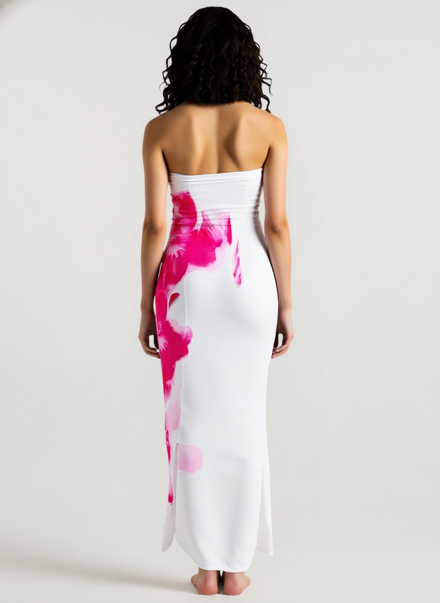 Strapless Floral Bodycon Slit Vacation Dress