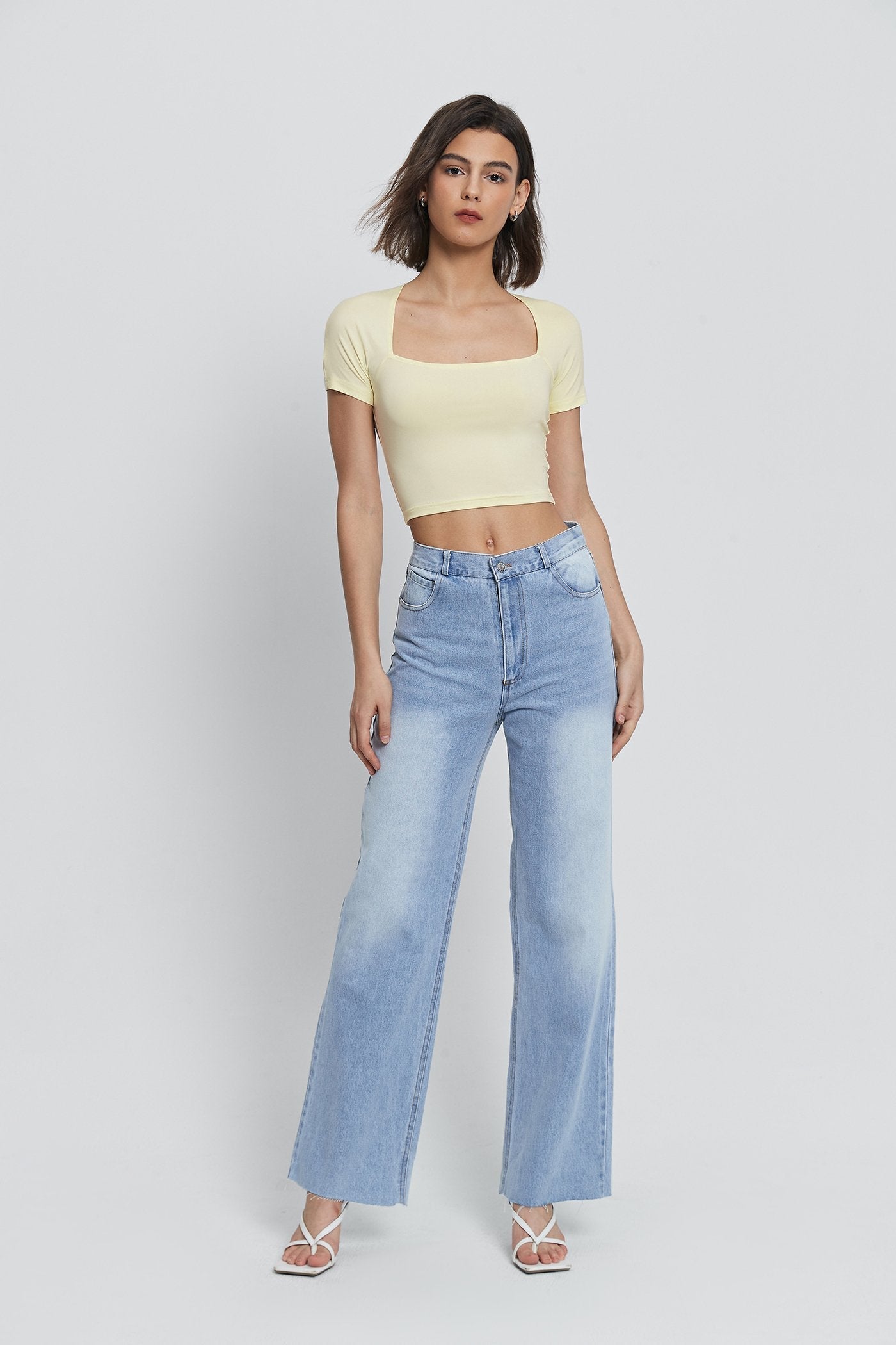 Low Waist Dual Pocket Washed Wide Leg Pants