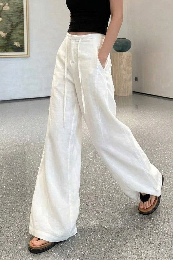 Linen High Waist Draped Wide Leg Pants
