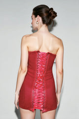 Red Strapless Lace-Up Corset Party Dress
