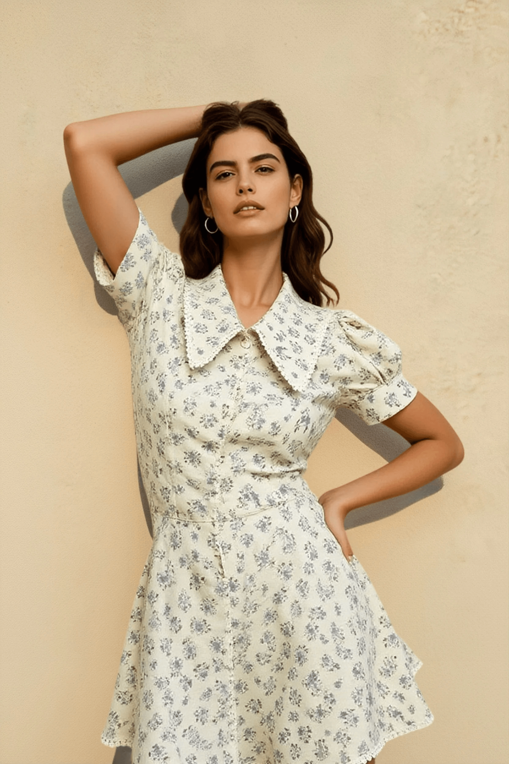 Floral Short Sleeve Peter Pan Collar Vacation Dress