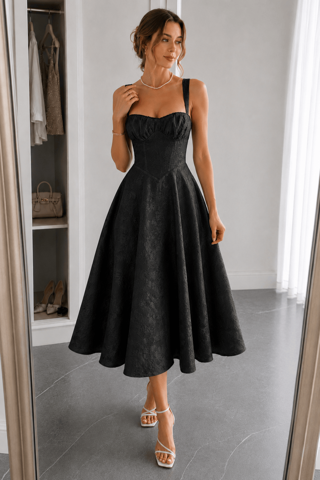 Jacquard Spaghetti Strap Cocktail Dress