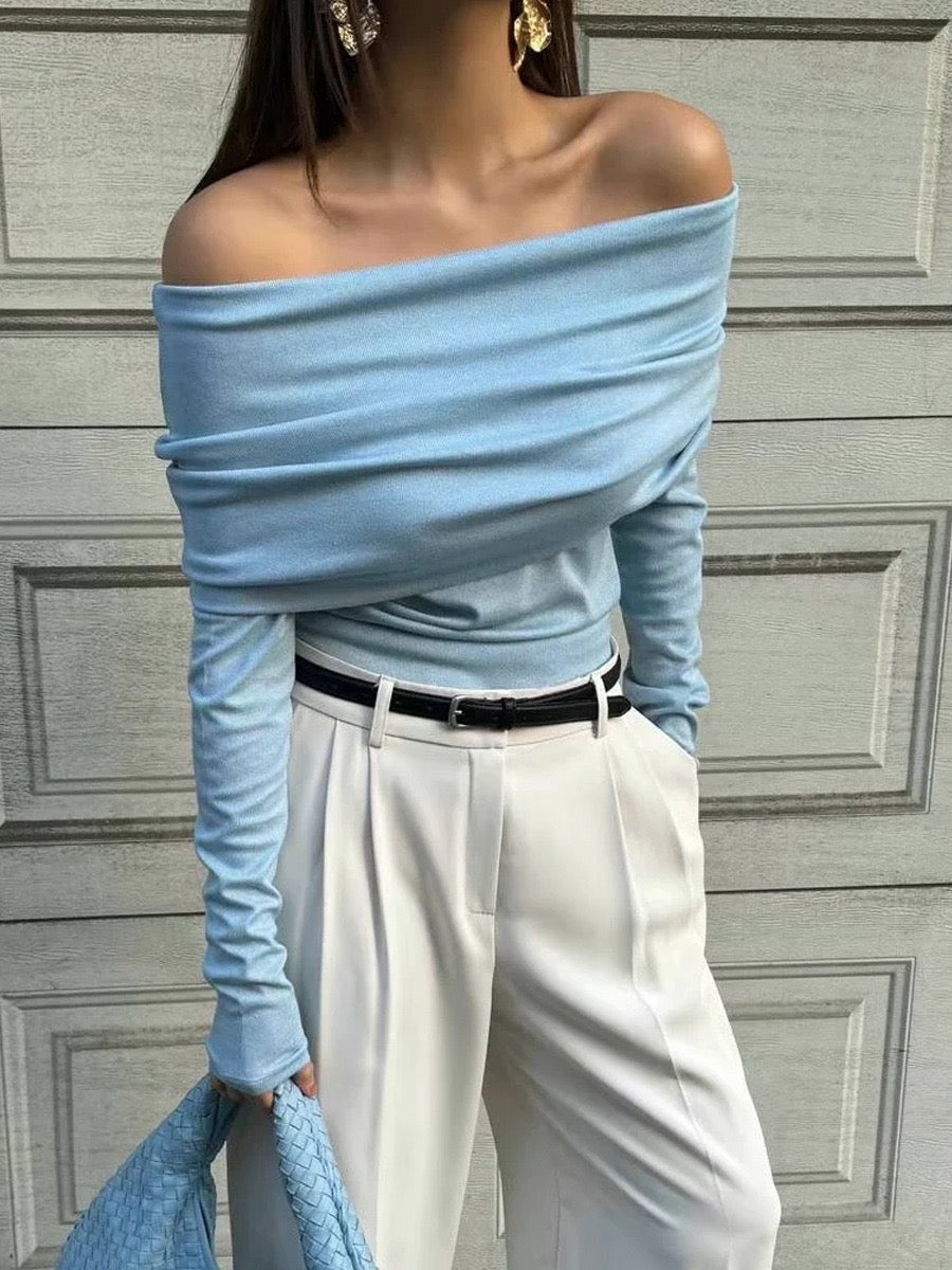 Wool-Blend Elegant Ruched Slim Sweater