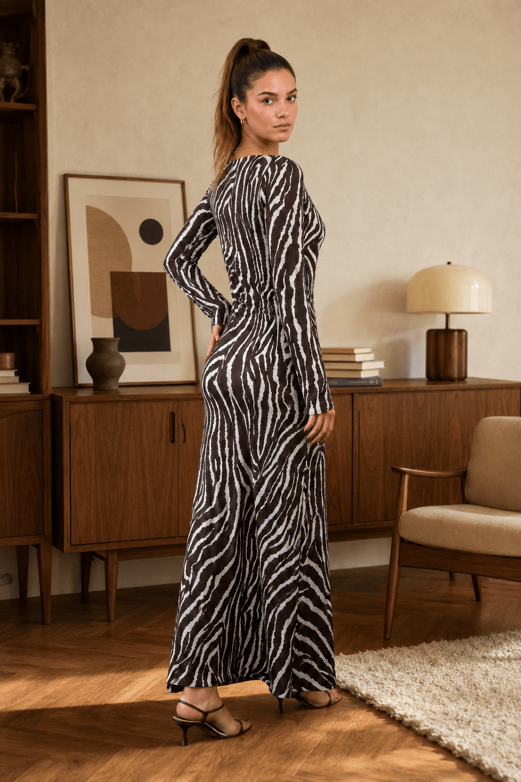 Floral Print Round Neck Bodycon Maxi Dress