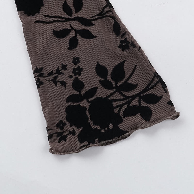 Semi-Sheer Flocking Floral Short Dress